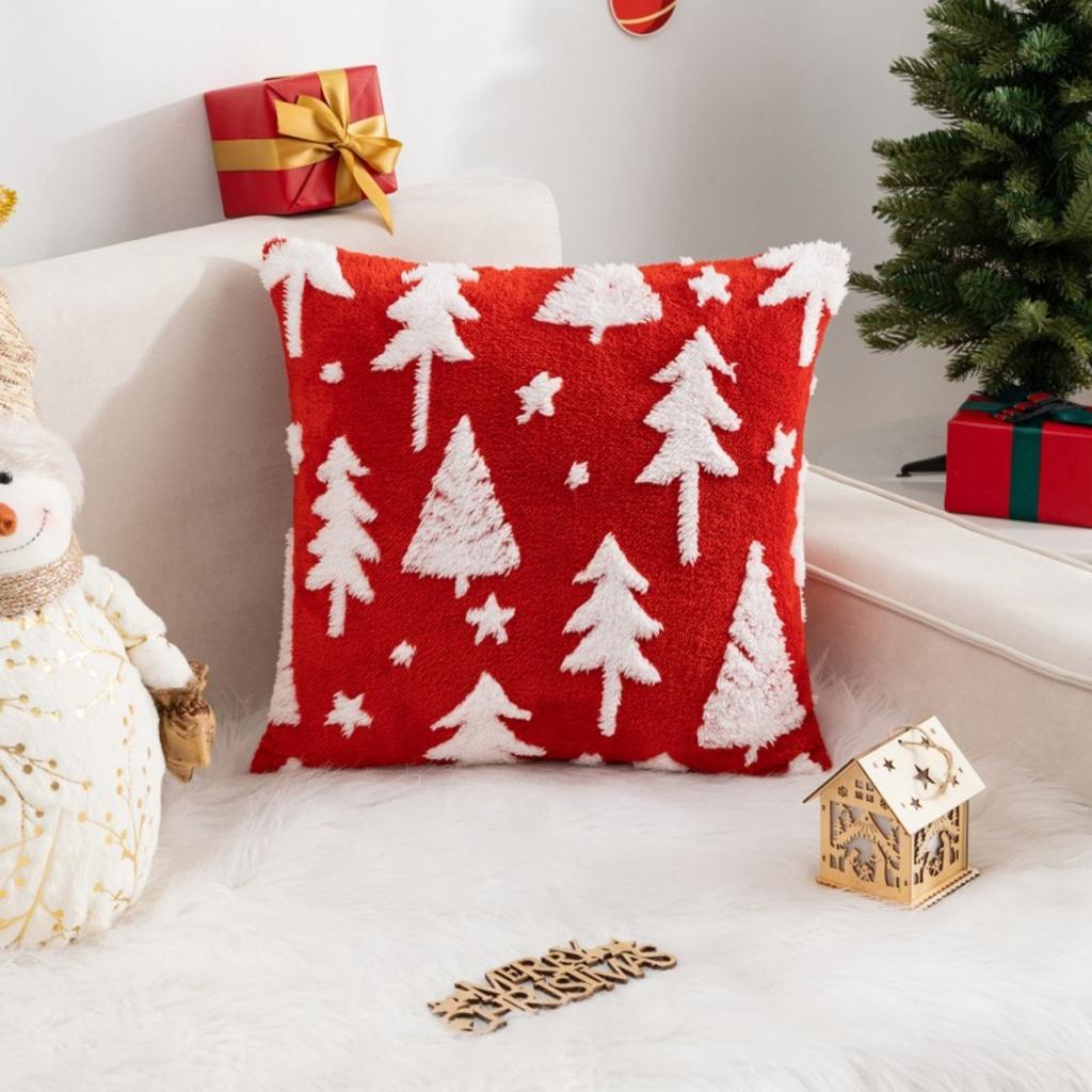 17.7*17.7in Christmas Pillow Cover Solid Color Embroidery Home Pillow Waist Cushion Cover