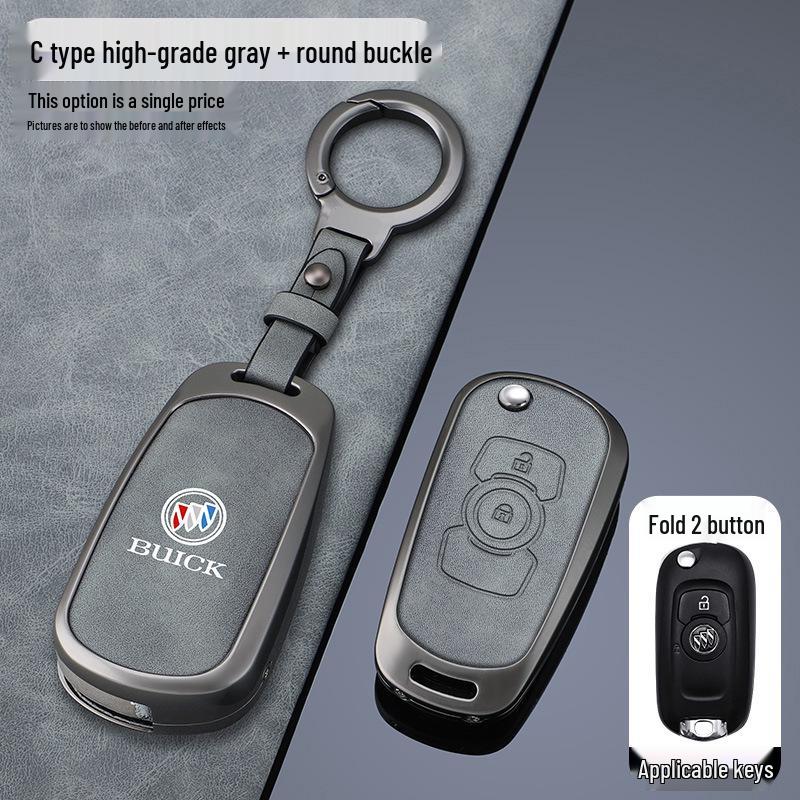 Premium Genuine Leather Key Cover with Zinc Alloy Buckle for 2016-2017 Buick Verano GS