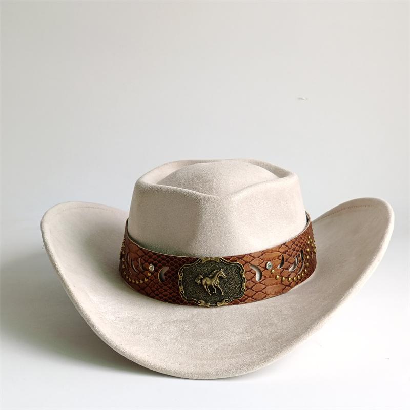 Heart Shaped Cowboy Hat Horse Head Leather Accessory Western Cowboy Hats Vintage Big-edge Gentleman Cowgirl Jazz Hat Holidays