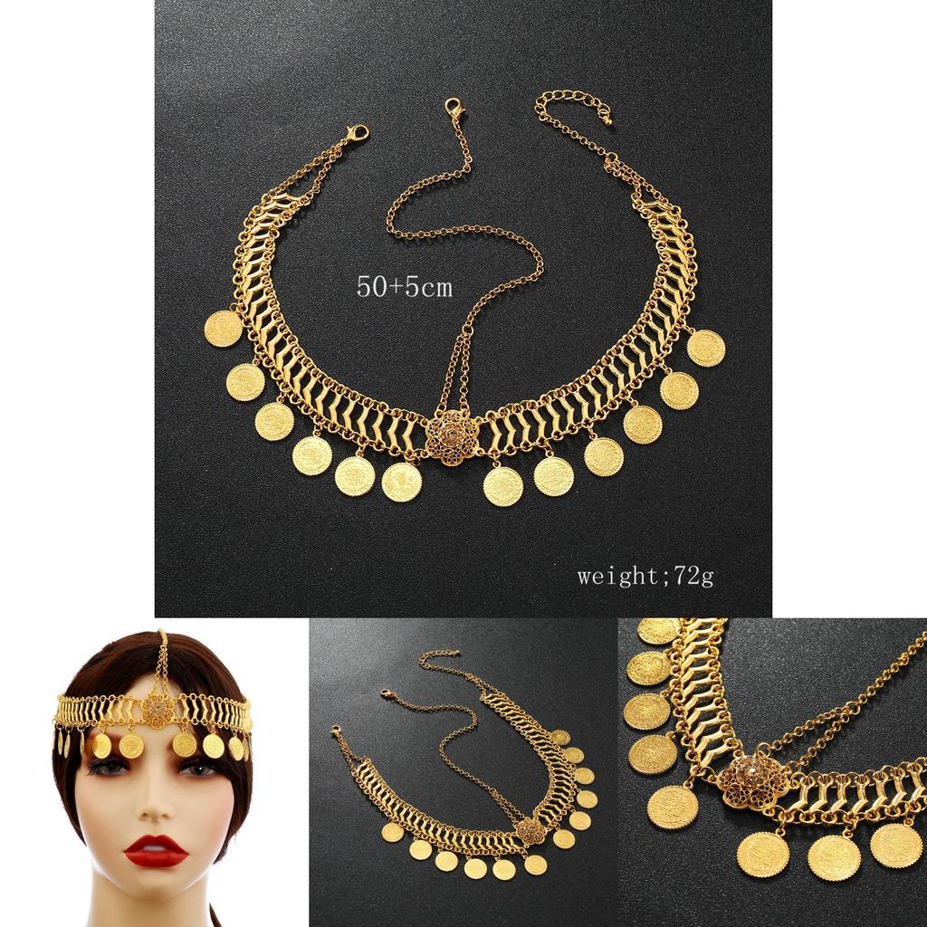 Simulation Gemstone Decor Flower And Circular Tassel Design Gold Headwear For Formal Events