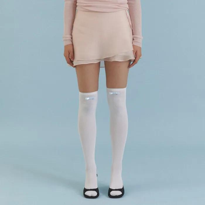 Love Ribbon Over Knee Socks_WH