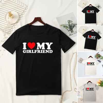 T-shirt amante Amo la mia ragazza Amo il mio ragazzo T-shirt con stampa di lettere O-Collo Manica corta Vestibilità ampia Top per coppia