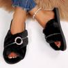 Fashion Fashion Cross Strap Plush Slippers Women Metal Detor House Cotton Slippers Woman Winter 2025 Soft Anti Slip Plush Slides Female