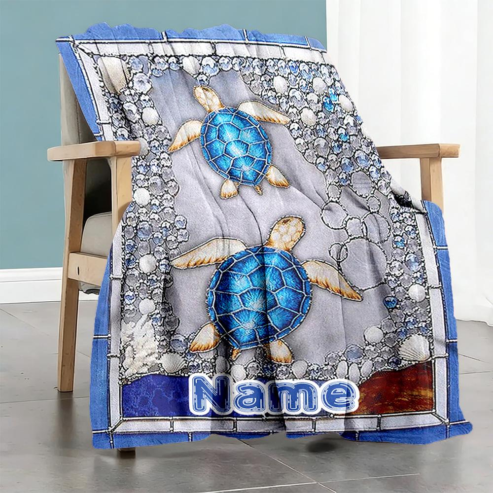 Two Turtles544 Personalized Text Blanket Throw Customizable Blanket Durable Comfort Suitable for Livingroom Office Chair Bed Seaside
