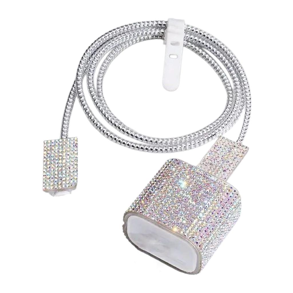 Fashionable Rhinestones Power Block Cover Collection With Charging Wire Guard And Practical Twist Cord Keeper