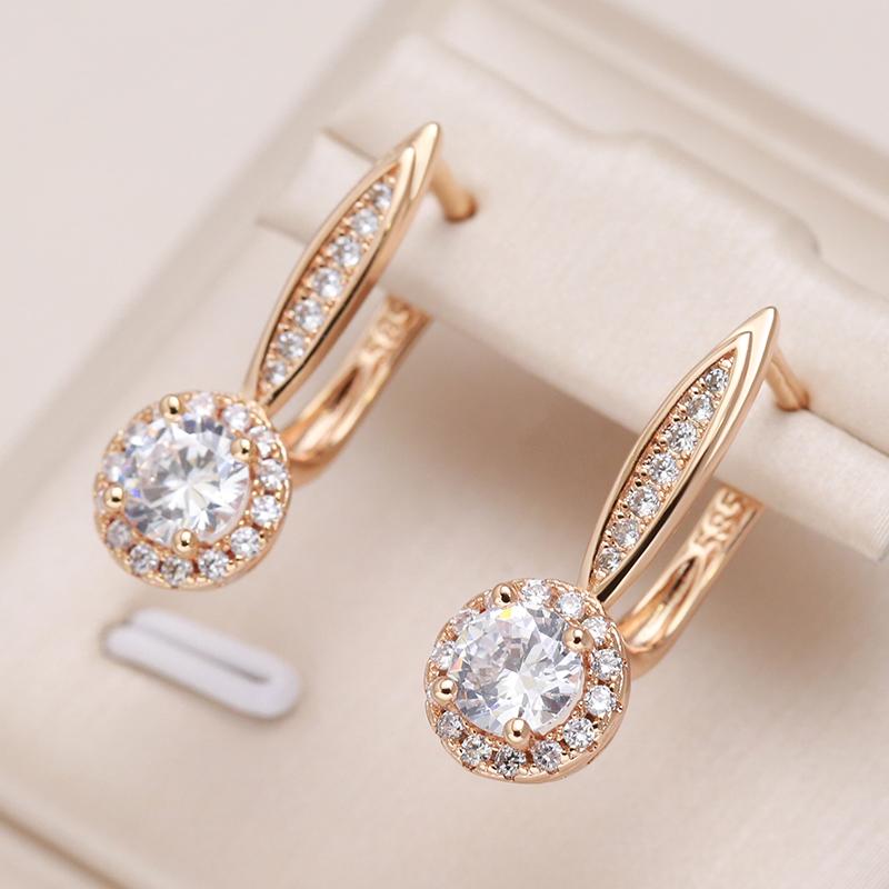Luxury Rose Gold Drop Earrings For Women Micro-Wax Inlay Natural Zircon Round Earrings Wedding Fine Daily Jewelry