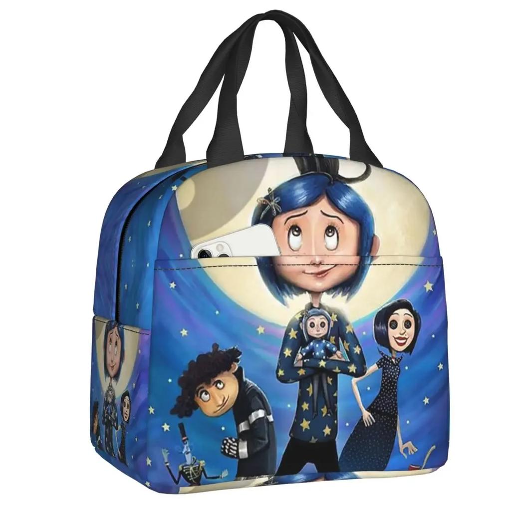 Halloween Horror Movie Coraline Insulated Lunch Bag for Women Portable Cooler Thermal Food Lunch Box Outdoor Camping Travel