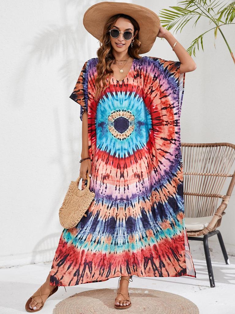 44-Farben Europäischer & Amerikanischer Druck Strandüberwurfkleid - Urlaubs-Bikini Sonnenschutz Oberbekleidung