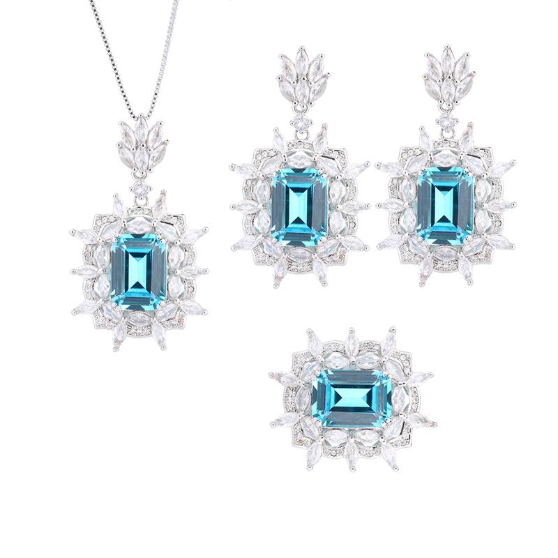 Jewelry Copper Gold-Plated Retro Simulation Aquamarine Plus Bottom Women'S Handmade Diamond-Encrusted Set Main 10 * 14