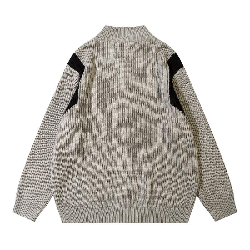 Autumn Men's Stand Collar Long Sleeve Color Block Zipper Loose Cardigan Sweater