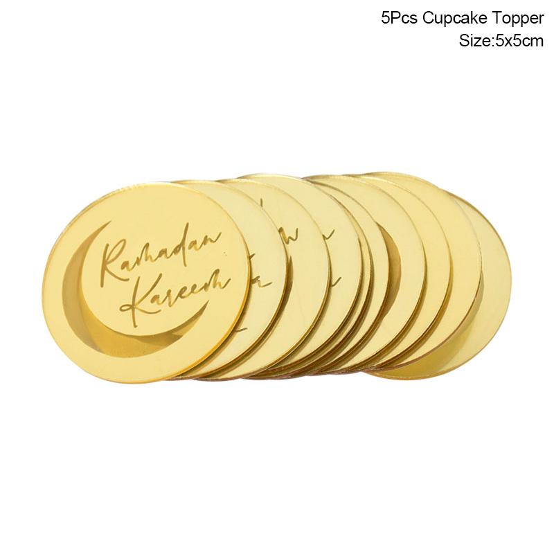 

Golden Acrylic Eid Mubarak Cake Toppers Castle Moon CupCake Topper for Ramadan Mubarak Islamic Festival Party Cake Decorations