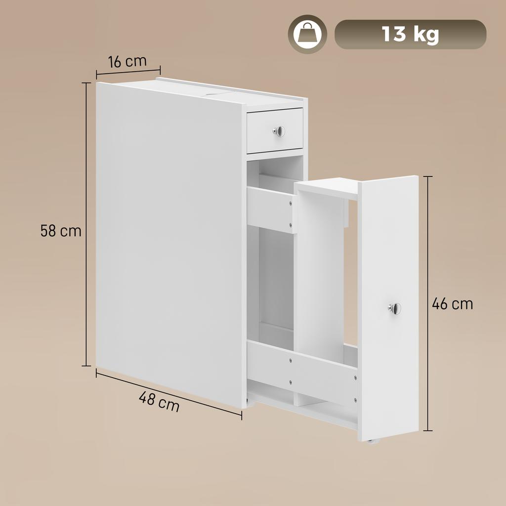 Narrow Bathroom Cabinet, Freestanding Bathroom Cabinet with 2 Drawers, White