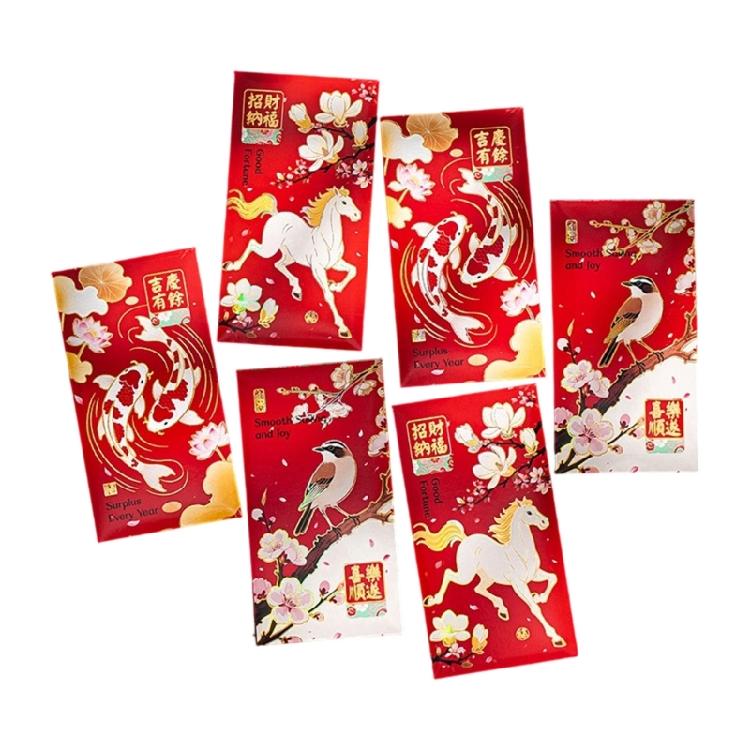 6Pcs 2026 Year of Horse Lucky Money Holders Red Paper Envelopes For Chinese Spring Festival Wedding Festival Gifting