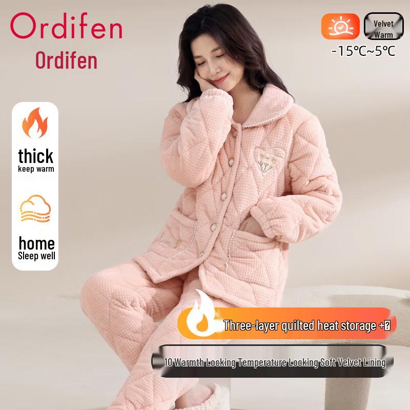 Ordifen Women s Quilted Warm Cardigan Loungewear Set L