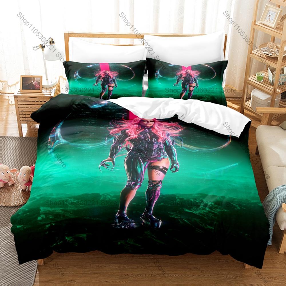 Pop Music Bedding Set 3Pcs The Chromatica Ball Tour Exquisite Singer Print Stylish Home Decor For Gaga Collectors