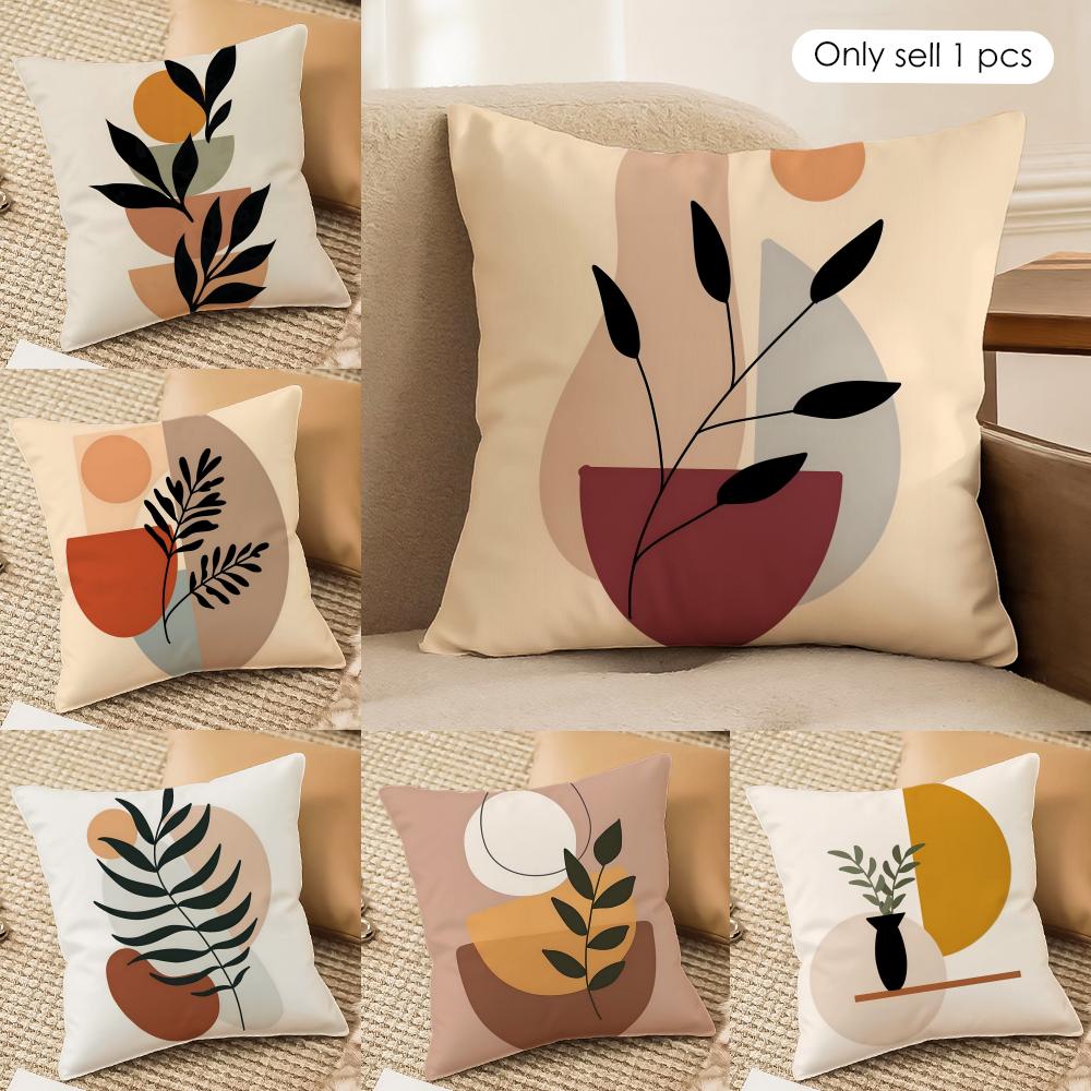 Rustic Geometric Floral Cushion Cover Soft Plush Fabric DoubleSided Printed Sofa Cushion Cover for All Seasons Home Decor Gift
