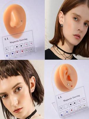 12 STÜCKE/Karte Kristall Magnet Ohrstecker Magnet Nase Ohr Lippe Stecker Ohrringe Nicht-Piercing Kristall Fake Nasolabialring Clip