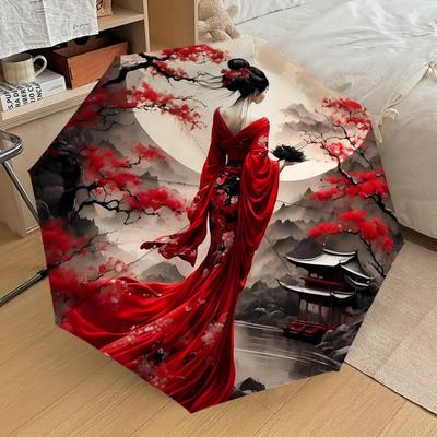 1PC Cherry Blossom Traditional Umbrella-8-Rib Reinforced, Automatic Open, Lightweight & Durable, Cute Fashion Accessory for Outdoor-W191