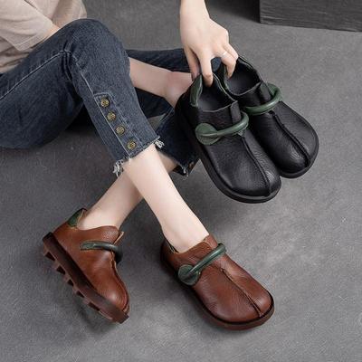 Mixed Colors Soft Soled Genuine Leather Flat Shoes Comfortable Retro Versatile Women's Shoes