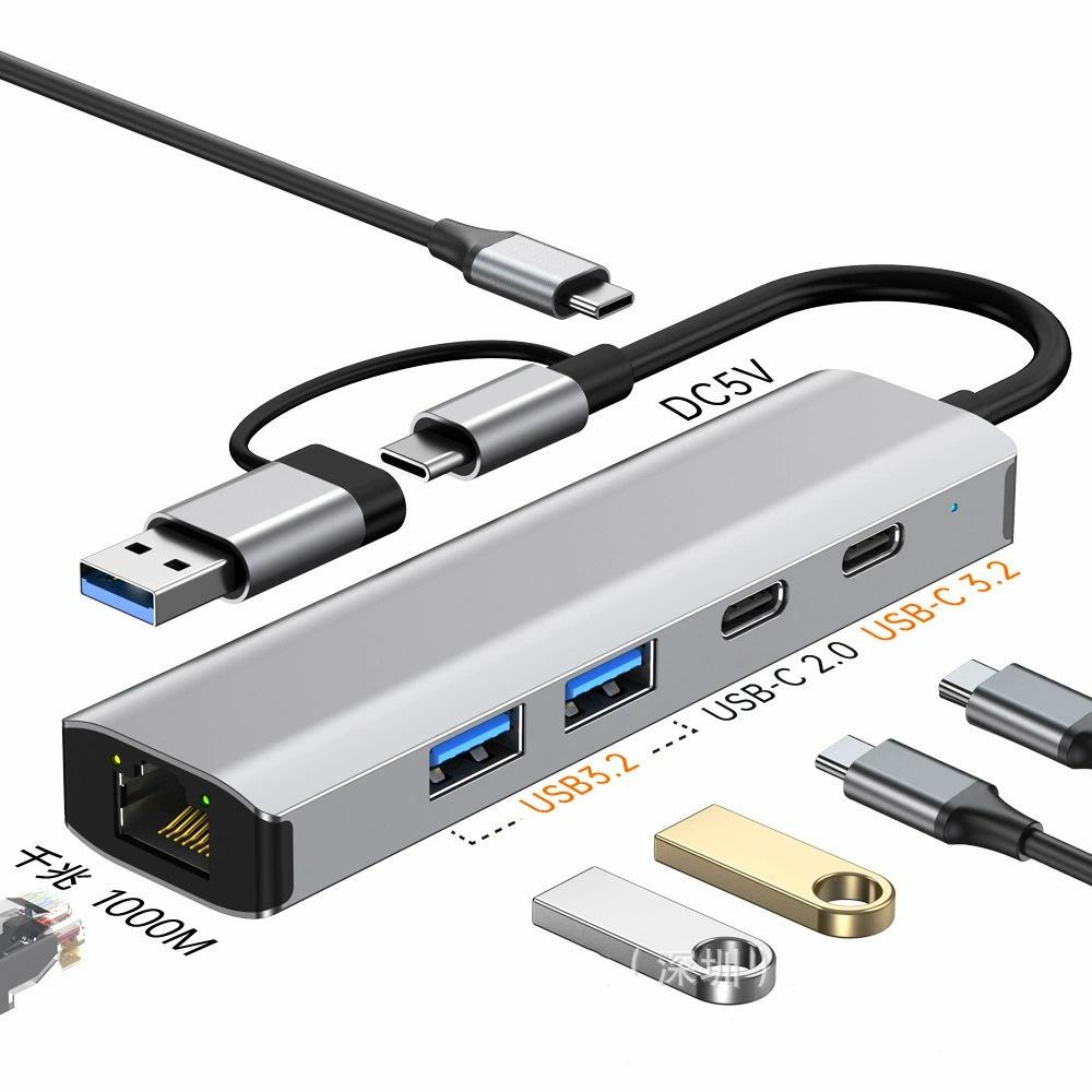 Type-C 5-in-1 Docking Station with Gigabit Ethernet and Multi-Port Expansion for Laptops