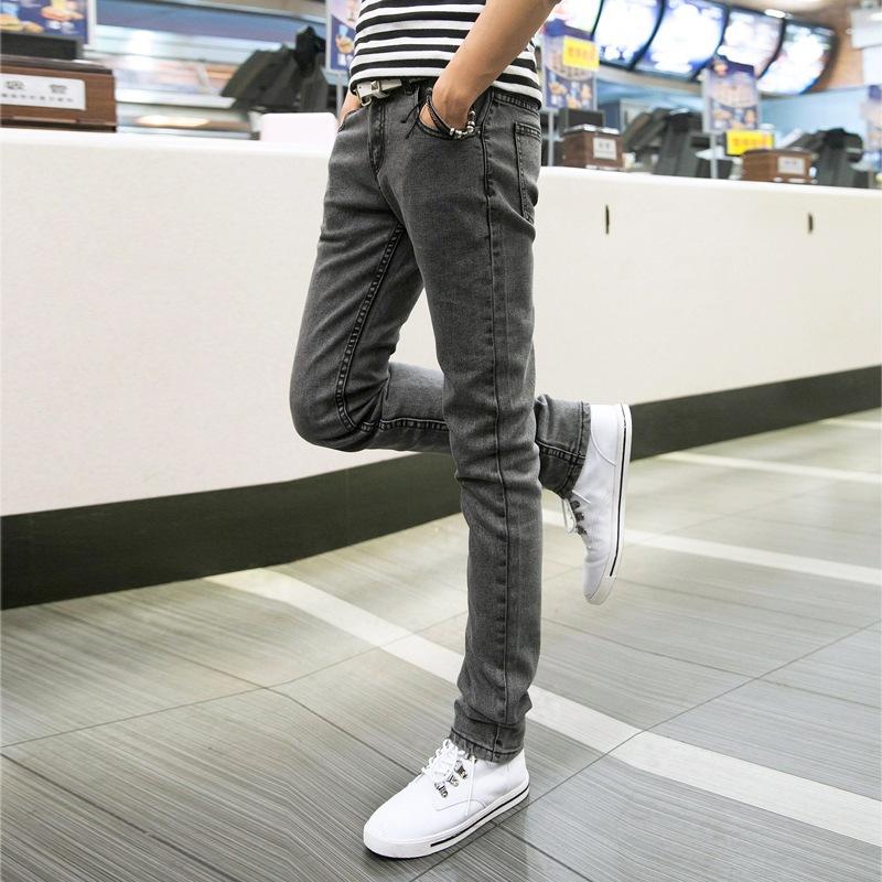 Autumn and Winter New Pure Black Slim-fitting Pants Classic Teen Elastic Jeans Men's Pencil Pants