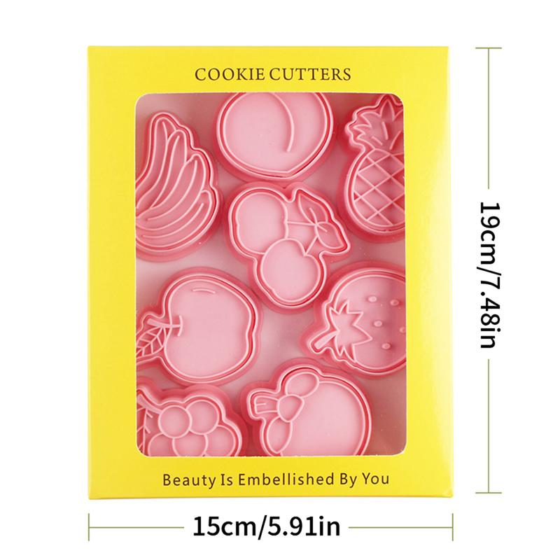 8Pcs Fruit Cookie Embosser Mold 3D Frosting Fondant Plastic Cookie Press Mold
