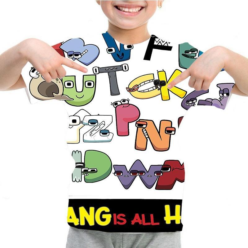 Summer Fashion Kids T-shirt Cartoon Alphabet Pattern 3D Print Casual Loose Outdoor Girl and Boy Short Sleeve Tees Top Pullover
