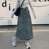 Vintage High-waisted Denim Skirt Female Package Hip A-line Cover Meat Straight Section of The Long Section of The Design Sense of The Burlap Half-body