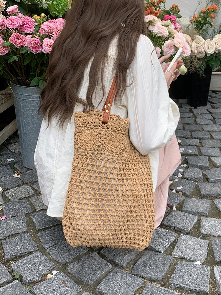 Cott Braided Women's Knitted Shoulder Bag Hollow Out Ladies Summer Tote Bags Beach Vacati Female Large Capacity Handbag