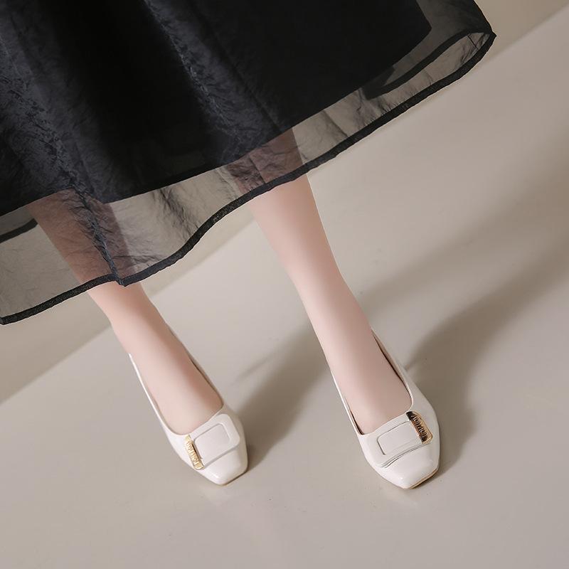 French Style Shallow Cut Single Shoe Women's 2025 New Comfortable Square Buckle Evening Breeze Gentle Thin Heel High Heels Stand