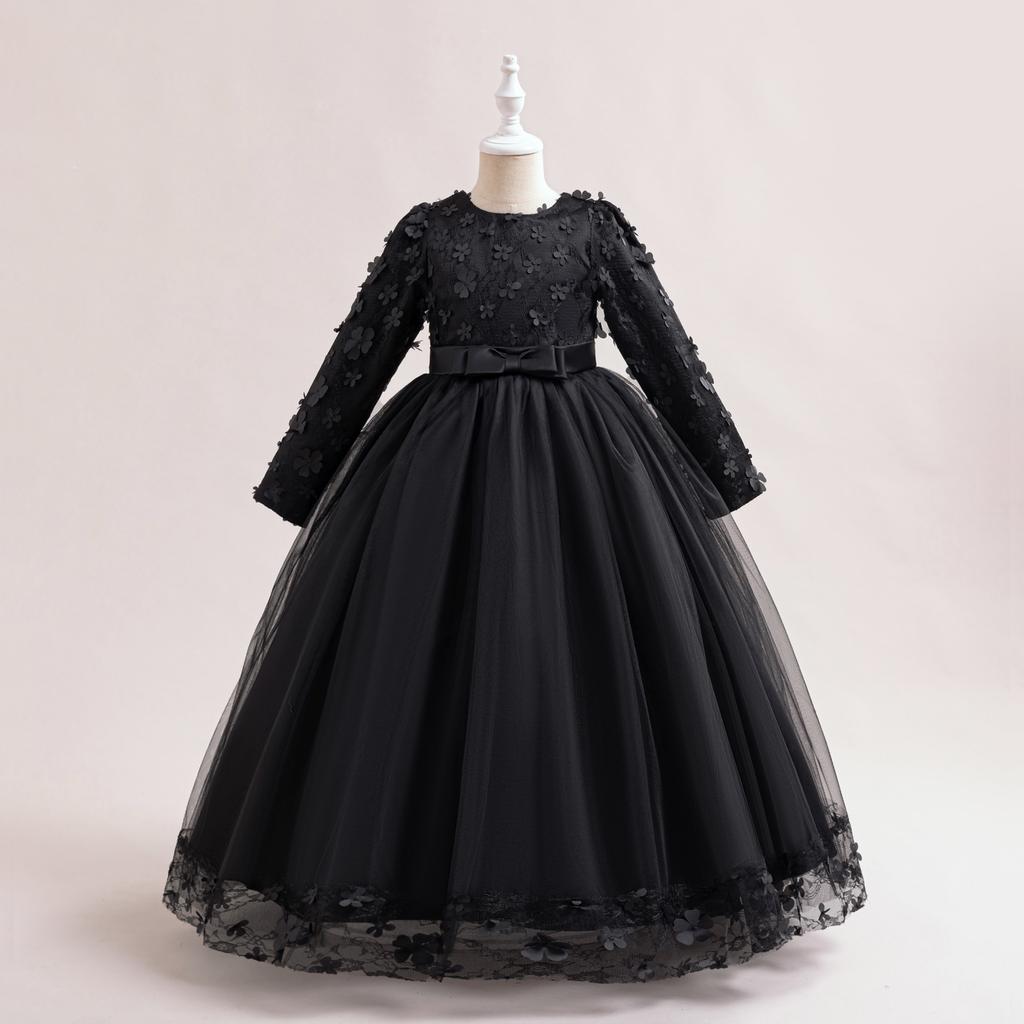 Langarm Blumen Brautjungfernkleid Kinder Weihnachts Kostüm Spitze Schleife Prinzessin Kinderkleider Für Mädchen Party Hochzeitskleid