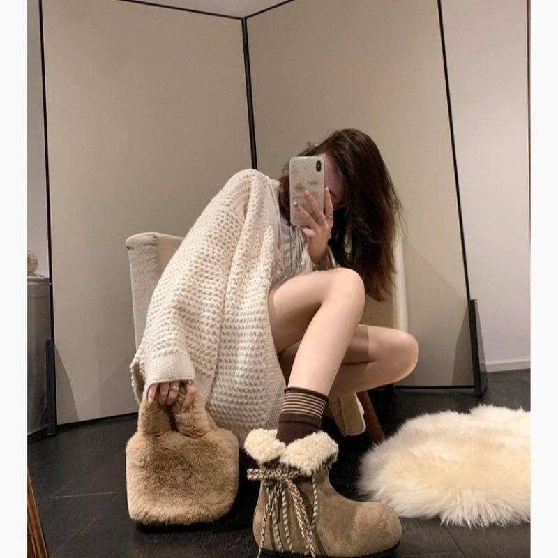 Thick-soled Height-increasing Snow Boots for Women, New Retro Fleece Warm Cotton Shoes