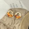 Gold splicing round smudged stud earrings women's high-end acetic acid design earrings niche design versatile ear jewelry