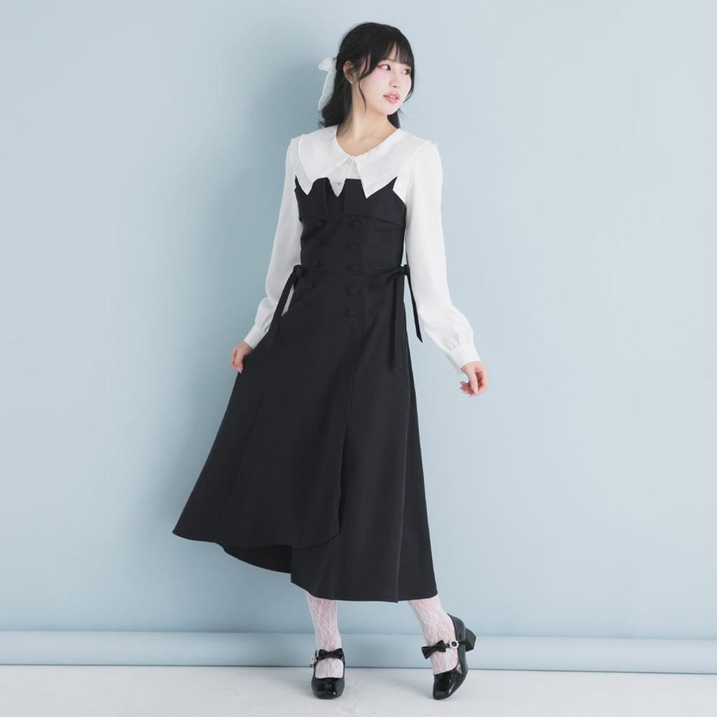 [Yumetembo] Jumper Skirt, Trench-Style Jumper Skirt Dress, Blue Gray