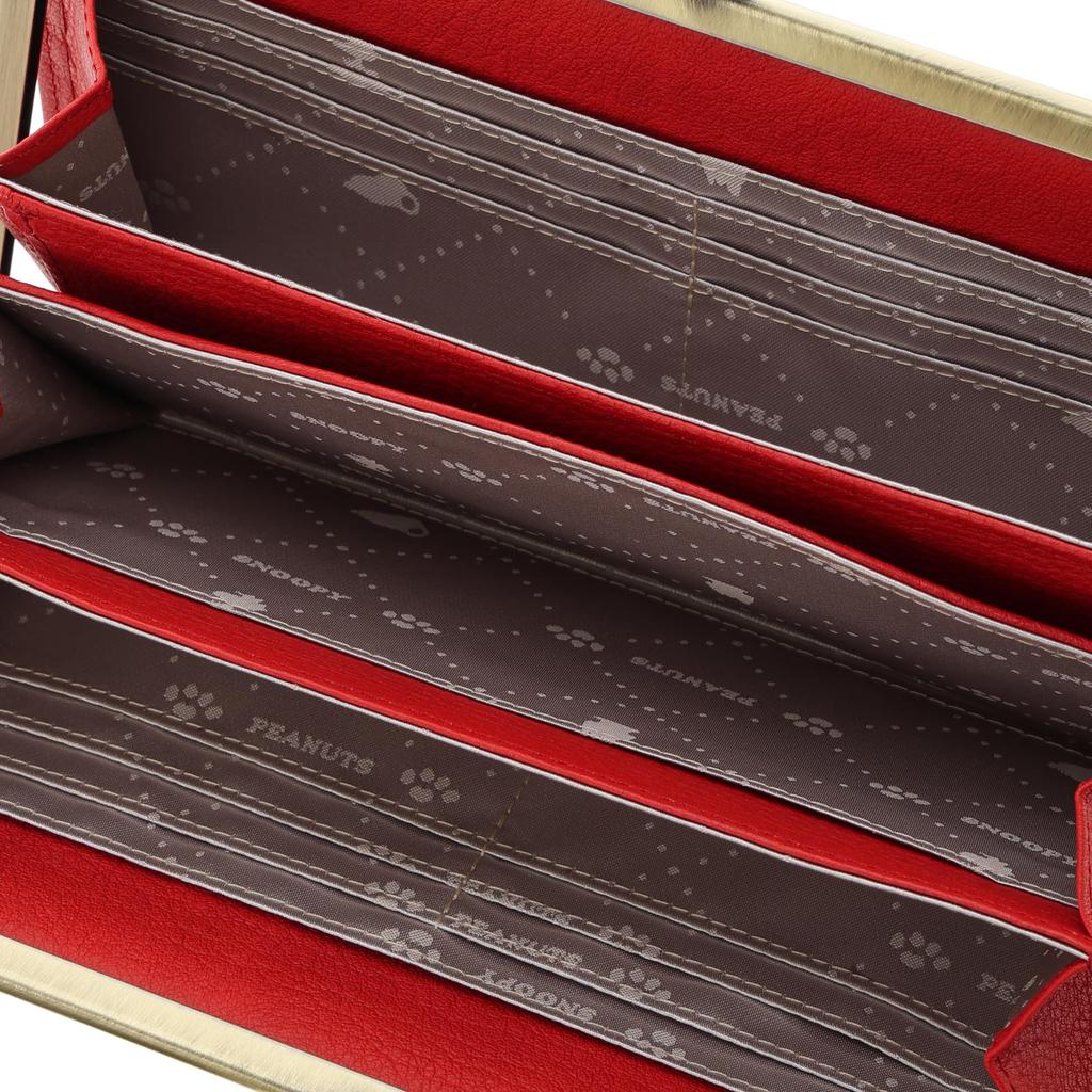 PEANUTS Gentle Dog Portofel Toad Mouth Portofel Portofel lung Poșetă pentru monede Poșetă pentru bancnote Snoopy Piele autentică Piele de vacă ușoară Fabricat în Japonia Roșu