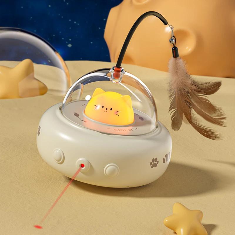 Electric Interactive Cat Toy Cat Toys with Feather Cat Teaser Wand Rechargeable Electric Sensing Pet Toys for Chasing
