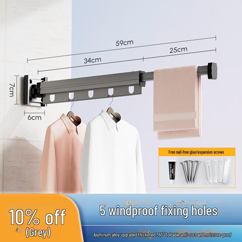 "Punch-Free Suction Cup Folding Clothes Rack - Telescopic Invisible Balcony Rod"
