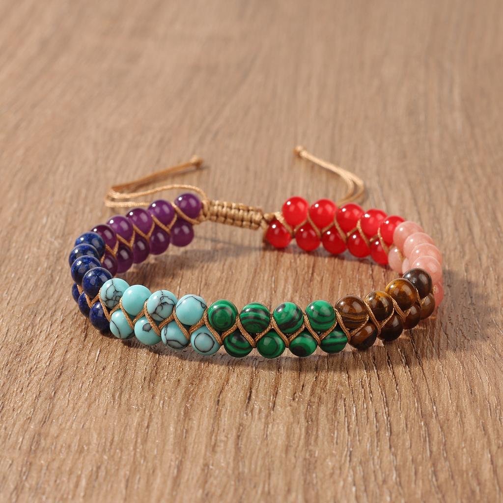 7 Chakra Healing Crystal Bracelet, Om Symbol Natural Stone Beaded Bracelet for Meditatio