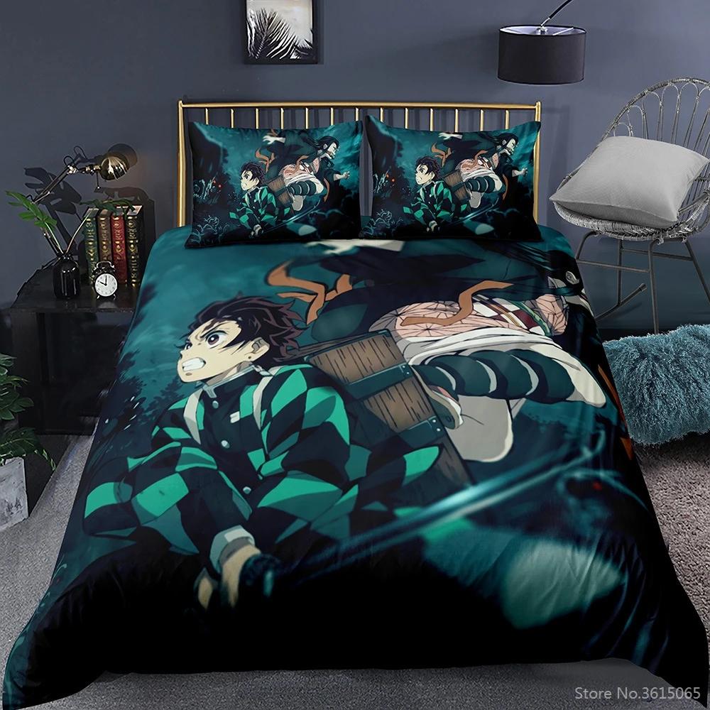 Popular Anime Demon Slayer 3D Bedding Set Duvet Cover Pillowcase Bedding Set Bedclothes Bed Linen Set Twin Full Queen King Size