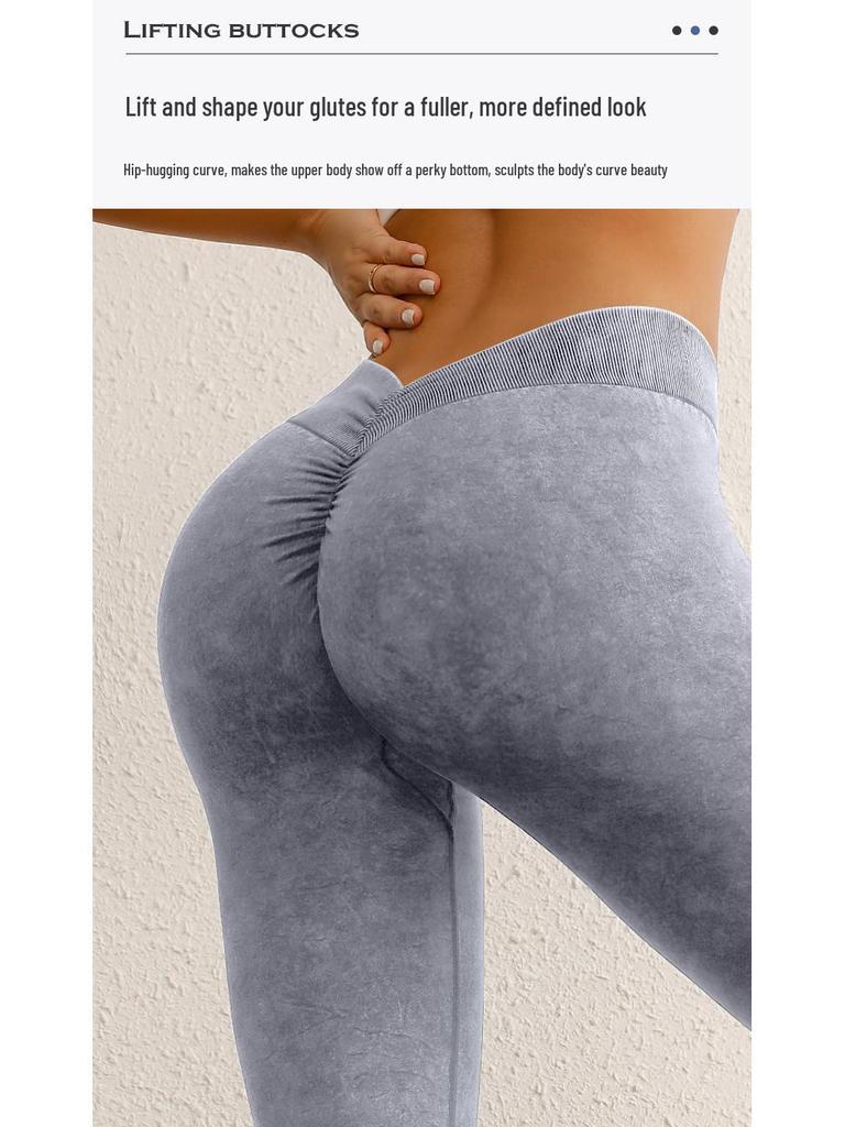 טייץ יוגה בגזרה גבוהה להרמת ישבן עם גימור שטוף חול