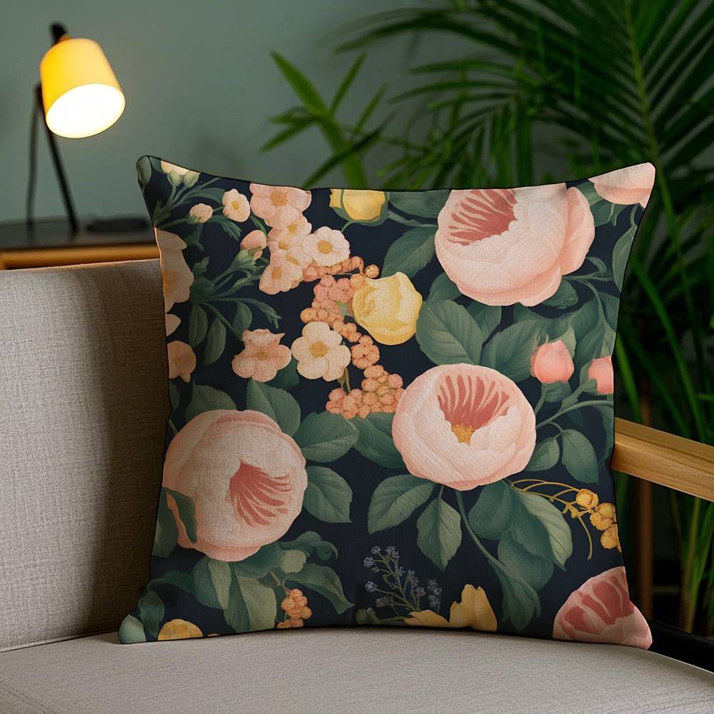 Elegant Single Printed Flowers Pillow Case Anti-dustmite Pillowcase Invisible Zipper Silky Short Plush Sofa Cushion Cover