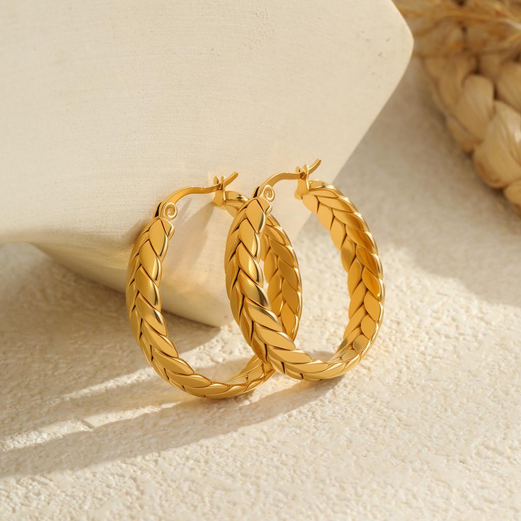 GEMCHIC Women's Geometric Woven Hoop Earrings, Gold Plated Stainless Steel Huggie Earrings for Women