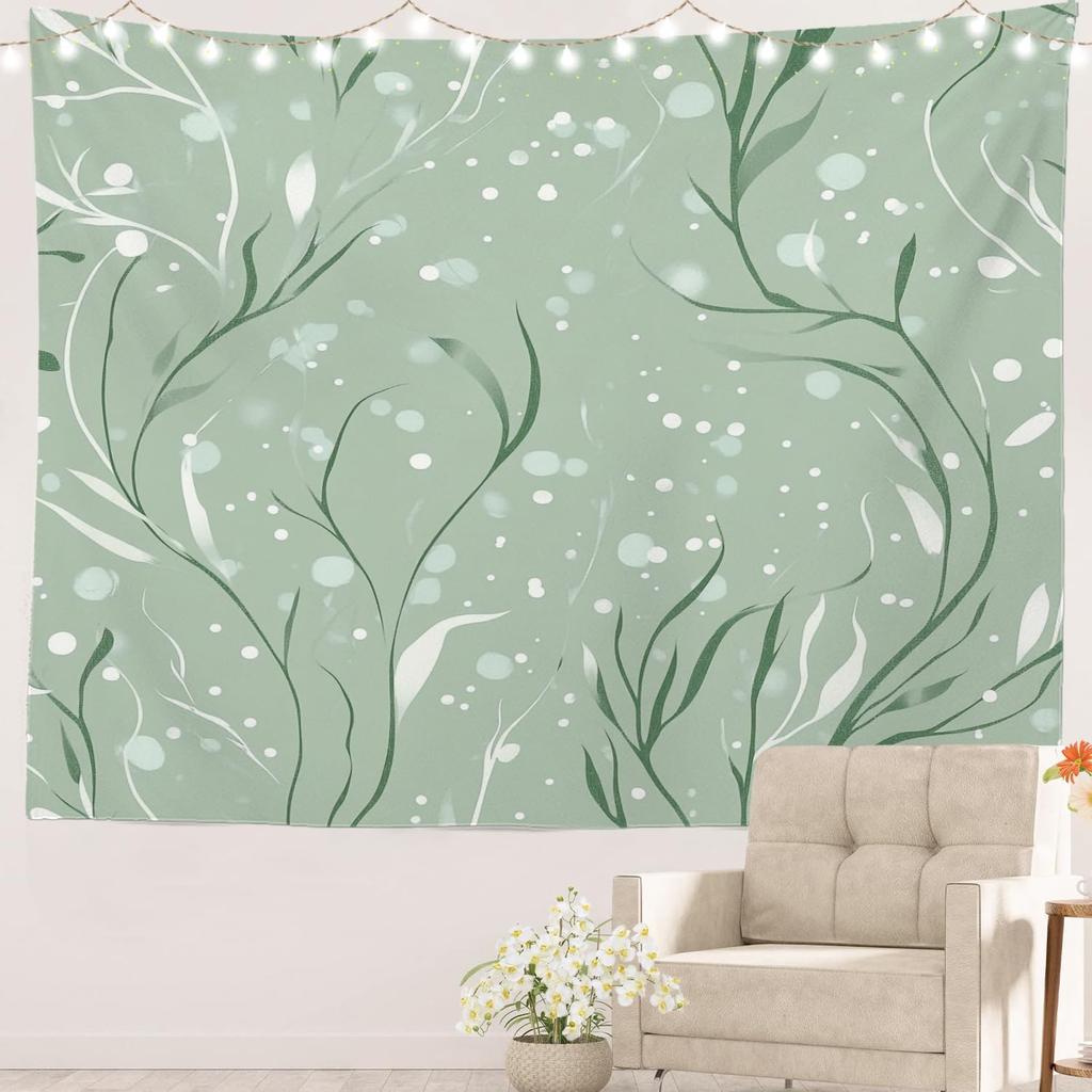 Abstract Modern Aesthetic Tapestry, Simple Dot Neutral Tones Wall Art Hanging Decoration Polyester Fiber White Ruffled Around