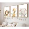 3pcs/set Safari Nursery Canvas Printing Lion Giraffe & Elephant Neutral Jungle Animal Wall Art Poster for Modern Home Decor Gift