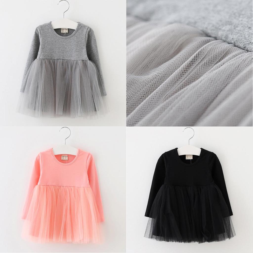 New Spring/Autumn Long Sleeve Cotton Princess Dress for Girls with Mesh and Puffy Design