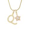 18K Gold Plated Copper Necklace with Zirconium Pentagram & Letter Pendant for Women