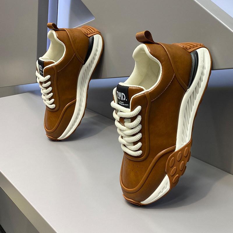 Herbst neue dicke Sohle Low-Top Dad Shoes Leder Schnürung rutschfest Retro Freizeitschuhe