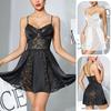Women Sexy Lace Patchwork Satin Short Strap Nightdress Home Loungewear