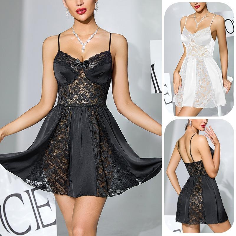 Women Sexy Lace Patchwork Satin Short Strap Nightdress Home Loungewear