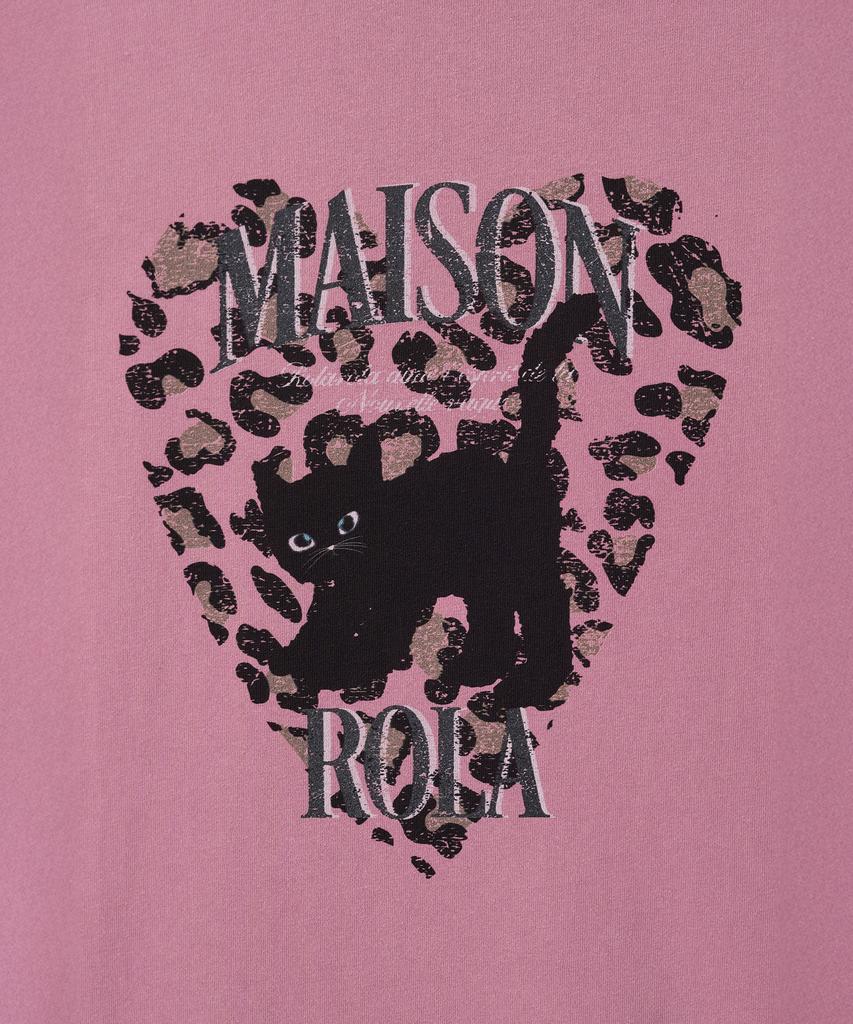 ROLAROLA Leopard Heart Cat Pigment T-Shirt Indie Pink